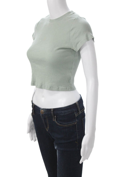 TNA Women Cropped Basic Green Cotton Crew Neck Short Sleeve T-Shirt Size S