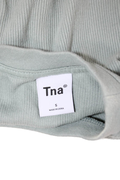TNA Women Cropped Basic Green Cotton Crew Neck Short Sleeve T-Shirt Size S