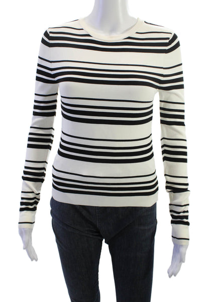 Zara Womens Black Striped Long Sleeve Crew Neck Basic T-Shirt Size M