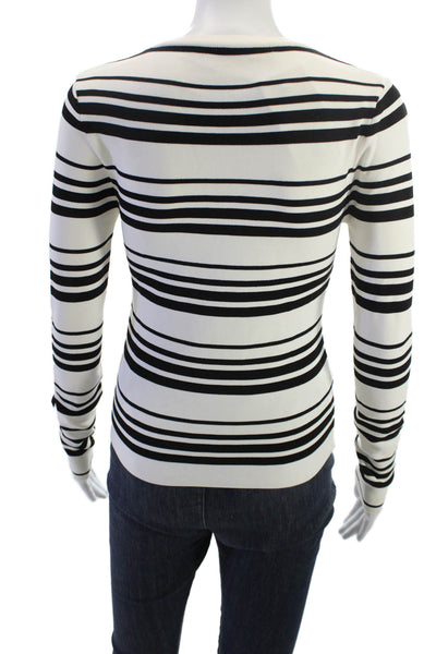 Zara Womens Black Striped Long Sleeve Crew Neck Basic T-Shirt Size M