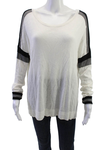 Stella & Jaime Womens Striped White Rayon Pullover Sweater Long Sleeve Size M