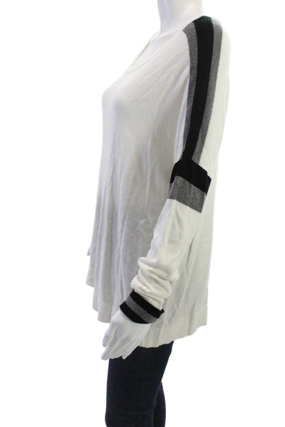 Stella & Jaime Womens Striped White Rayon Pullover Sweater Long Sleeve Size M