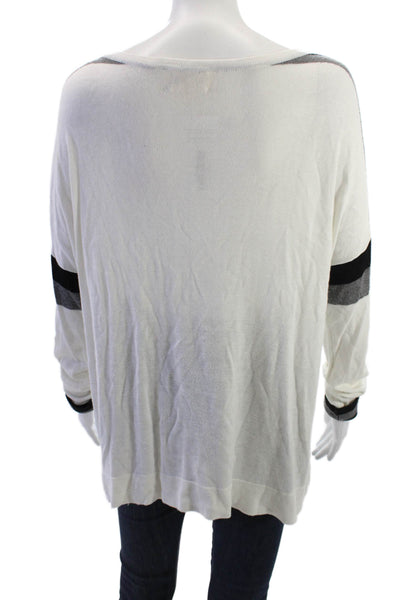 Stella & Jaime Womens Striped White Rayon Pullover Sweater Long Sleeve Size M