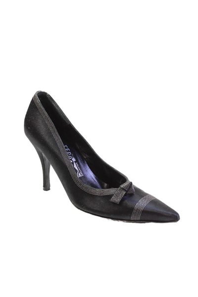 Salvatore Ferragamo Womens Satin Pointed Toe Pumps Black Size 7 Narrow