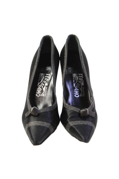 Salvatore Ferragamo Womens Satin Pointed Toe Pumps Black Size 7 Narrow