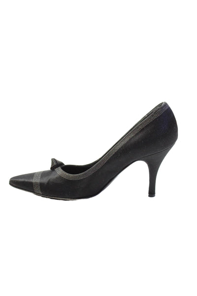 Salvatore Ferragamo Womens Satin Pointed Toe Pumps Black Size 7 Narrow