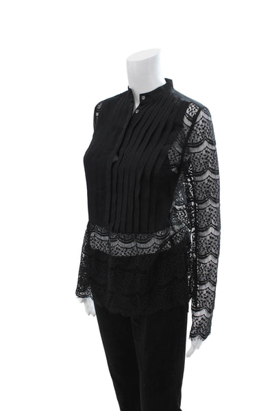Marissa Webb Women Black High Neck Button-Up Blouse Long Sleeve Size XS