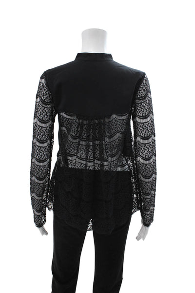 Marissa Webb Women Black High Neck Button-Up Blouse Long Sleeve Size XS