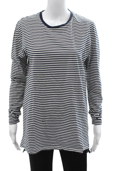 ZANEROBE Unisex Striped Crew Neck Jersey T-Shirt Dark Blue 100% Cotton Size M
