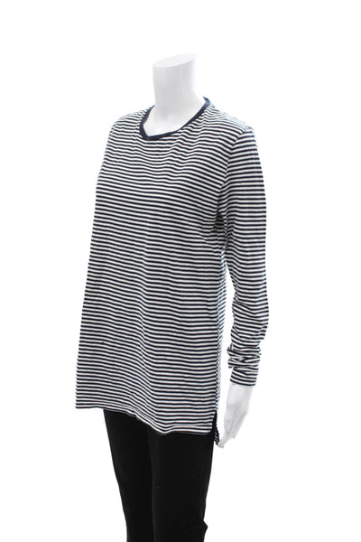 ZANEROBE Unisex Striped Crew Neck Jersey T-Shirt Dark Blue 100% Cotton Size M