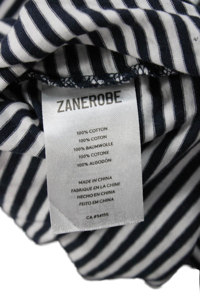 ZANEROBE Unisex Striped Crew Neck Jersey T-Shirt Dark Blue 100% Cotton Size M