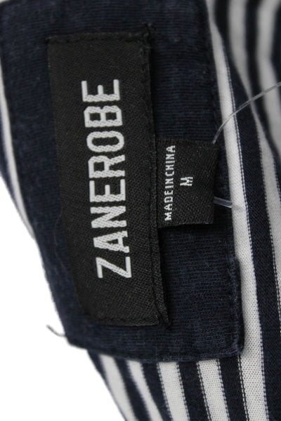 ZANEROBE Unisex Striped Crew Neck Jersey T-Shirt Dark Blue 100% Cotton Size M