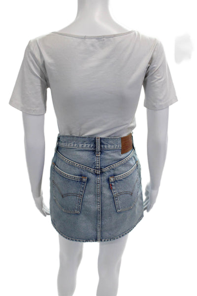 Designer Womens A-Line Mini Skirt Light Blue Cotton Short Size 26