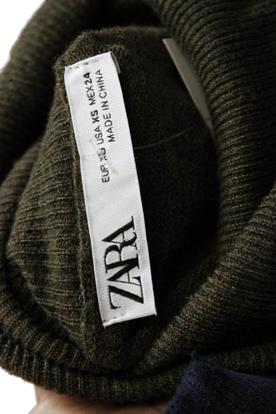Zara Womens Cashmere Turtleneck Pullover Green Long Sleeve Size XS