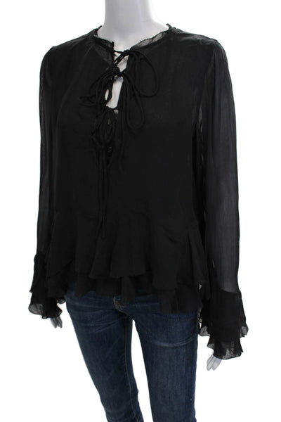 Zara Womens Bohemian Black Viscose Drawstring Sleeveless Blouse Size S