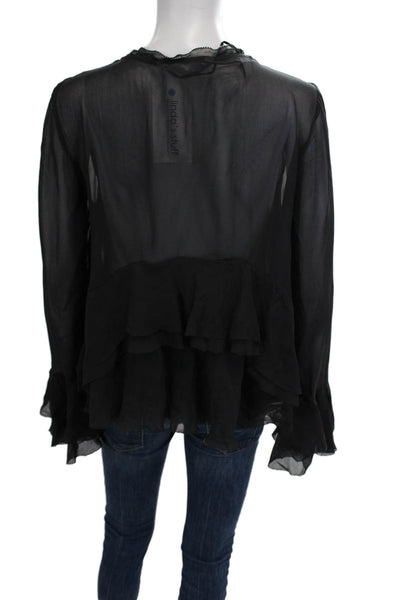 Zara Womens Bohemian Black Viscose Drawstring Sleeveless Blouse Size S