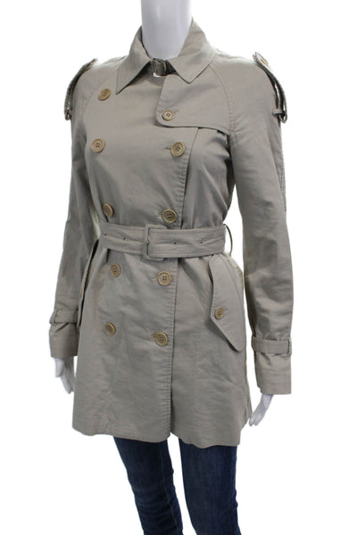 Kulson Womens Beige Trench Coat Collared Long Sleeve Buckle Size 36