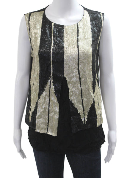 Maliparmi Women Beige Striped Viscose Sleeveless Tank Round Neck 80s Size M
