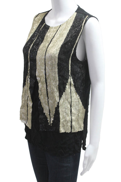Maliparmi Women Beige Striped Viscose Sleeveless Tank Round Neck 80s Size M
