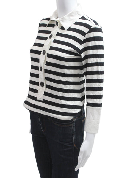 Yansi Fugel Women Collared Striped Black Button-Up 3/4 Sleeve Blouse Size S