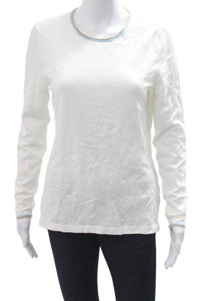 J. Mclaughlin Womens Basic Crew Neck Long Sleeve White Viscose T-Shirt Size M