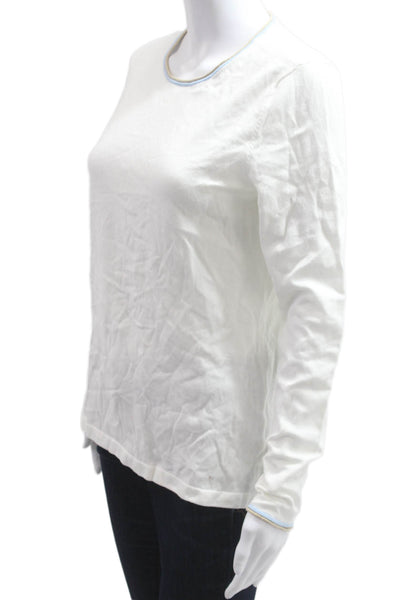 J. Mclaughlin Womens Basic Crew Neck Long Sleeve White Viscose T-Shirt Size M