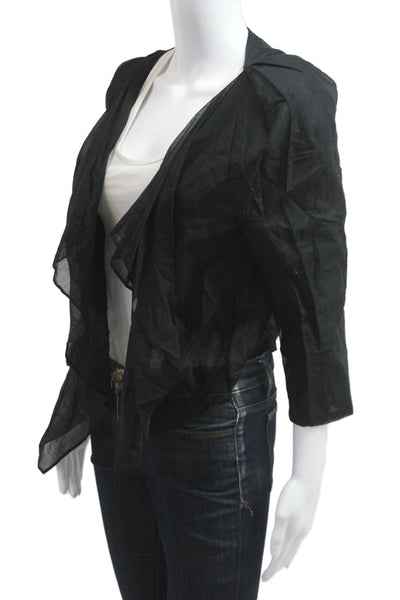 La Petite S Women Kimono Top Black Cotton 3/4 Sleeve Boho Size 42 Petite