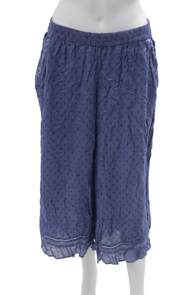 Anthropologie Womens Cropped Jogger Pants Blue Polka Dot Drawstring Size M