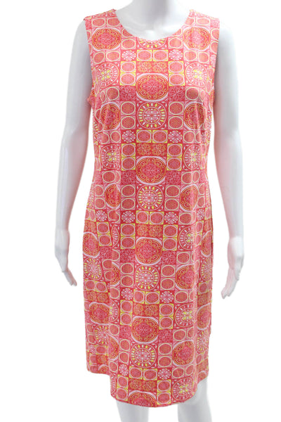 J. Mclaughlin Women Shift Dress Pink Geometric Sleeveless Mid-Calf Size L
