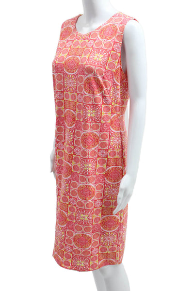 J. Mclaughlin Women Shift Dress Pink Geometric Sleeveless Mid-Calf Size L