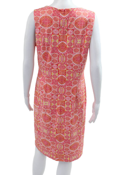 J. Mclaughlin Women Shift Dress Pink Geometric Sleeveless Mid-Calf Size L