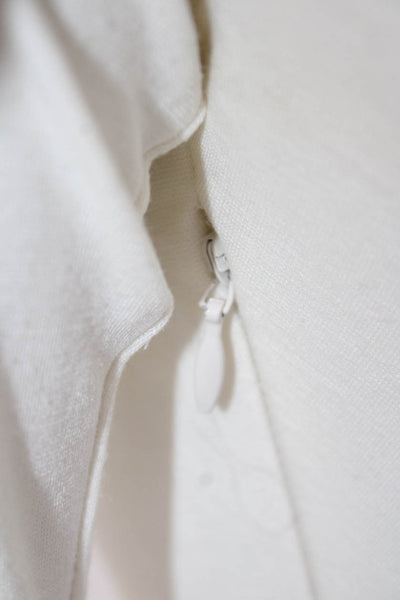 Gizia Women Bodycon Mini Dress White Long Sleeve Crew Neck Cotton Zip Size S