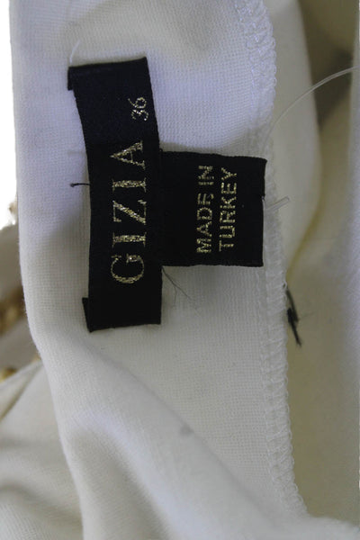 Gizia Women Bodycon Mini Dress White Long Sleeve Crew Neck Cotton Zip Size S