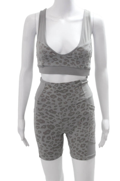 Blanc Noir Womens Animal Print Sports Bra Shorts Set Grey Size Small/Extra Small