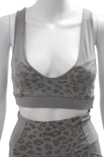 Blanc Noir Womens Animal Print Sports Bra Shorts Set Grey Size Small/Extra Small