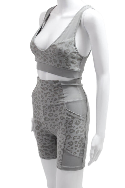 Blanc Noir Womens Animal Print Sports Bra Shorts Set Grey Size Small/Extra Small