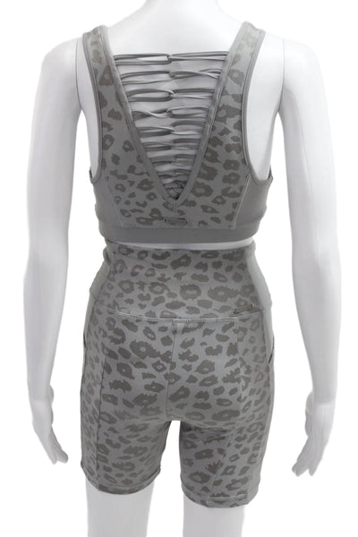 Blanc Noir Womens Animal Print Sports Bra Shorts Set Grey Size Small/Extra Small