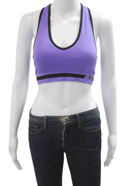 New Balance Womens V Neck Pullover Sports Bra Purple Black Size Medium