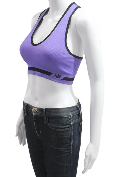 New Balance Womens V Neck Pullover Sports Bra Purple Black Size Medium