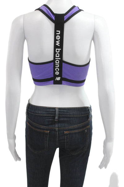 New Balance Womens V Neck Pullover Sports Bra Purple Black Size Medium
