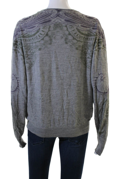 Etro Women Gray V-Neck Wool Silk Cashmere Pullover Long Sleeve Size 2XL