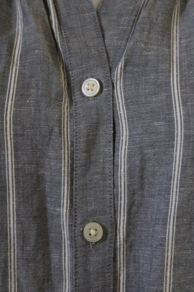 Uniqlo Women Dark Gray Striped Shirt Dress Short Sleeve Midi Boho Size M