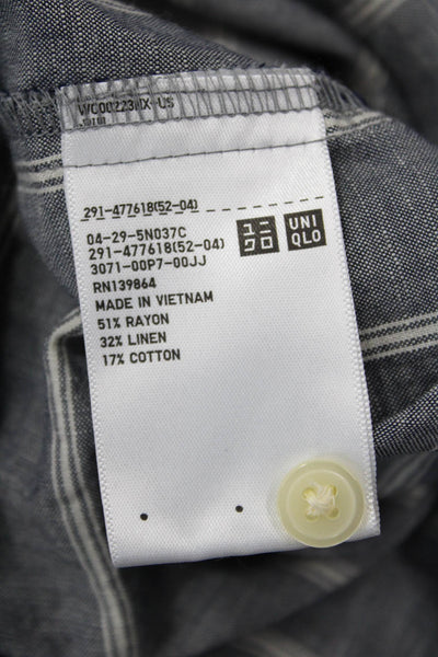 Uniqlo Women Dark Gray Striped Shirt Dress Short Sleeve Midi Boho Size M