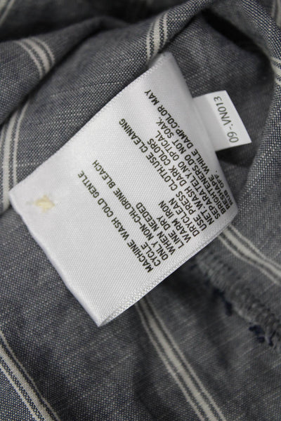 Uniqlo Women Dark Gray Striped Shirt Dress Short Sleeve Midi Boho Size M