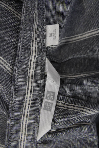 Uniqlo Women Dark Gray Striped Shirt Dress Short Sleeve Midi Boho Size M