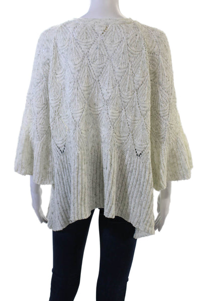 Pol Womens Pullover Sweater White 3/4 Sleeve Tie Neck Boho Polyester Size M