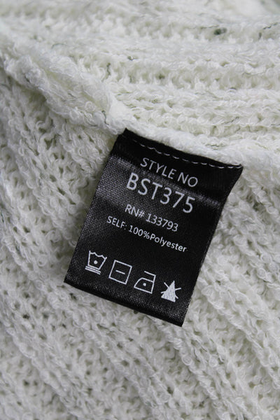 Pol Womens Pullover Sweater White 3/4 Sleeve Tie Neck Boho Polyester Size M