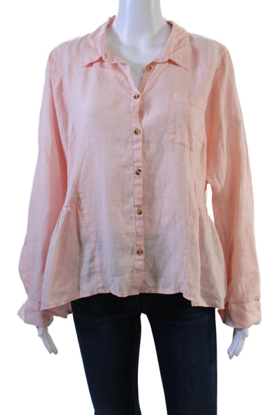 Holding Horses Womens Boho Tunic Button Up Linen Long Sleeve Pink Size L