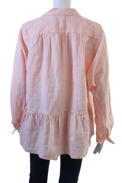 Holding Horses Womens Boho Tunic Button Up Linen Long Sleeve Pink Size L