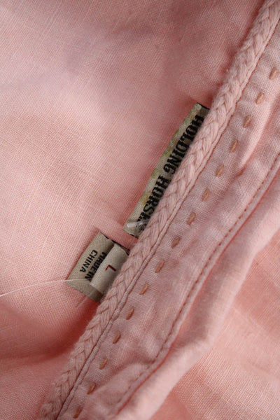 Holding Horses Womens Boho Tunic Button Up Linen Long Sleeve Pink Size L
